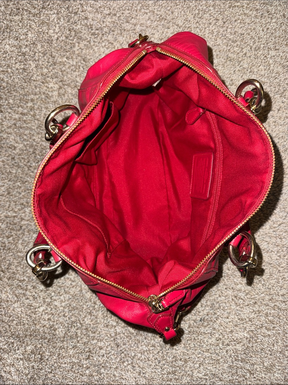 Coach Red Leather Tote Bag with Gold Hardware - Women - Picture 2 of 4
